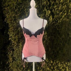 Love Pink Polka Dot Bustier with Black Lace